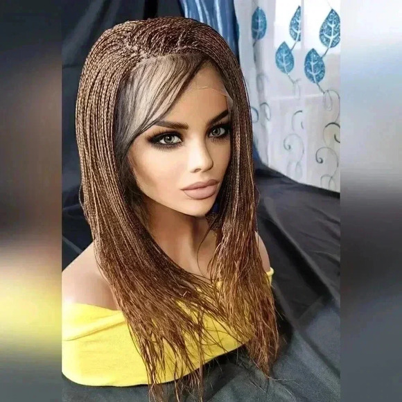 Handmade Auburn Ombre Braided Lace Wig Micro millions braids, medium. YASSINE - Picture 10 of 15